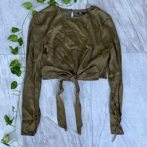 Zara Satin Cropped Long Sleeve Crop Top Tie Front Baddie Y2K 2000s Minimalistic
